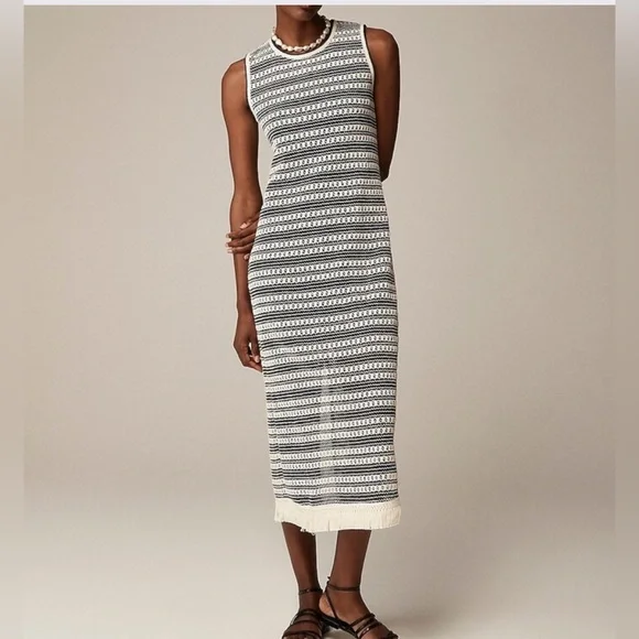 j crew black and white dress J. Crew Dress Above-Knee Tassels Geometric Pattern Black, White Size X –  Designers On A Dime
